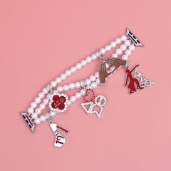Delta Sigma Theta Red Clear Glass Bead Charm Watch Band White