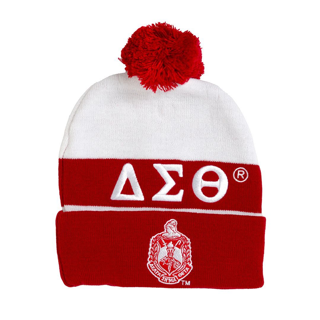 Delta Sigma Theta Embroidered Knit Beanie White