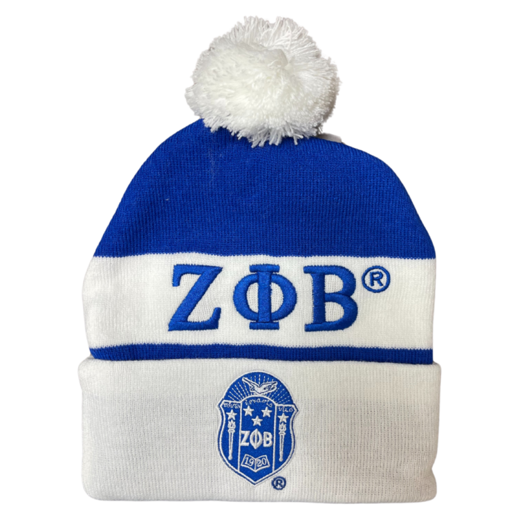 Zeta Phi Beta Embroidered Knit Beanie White