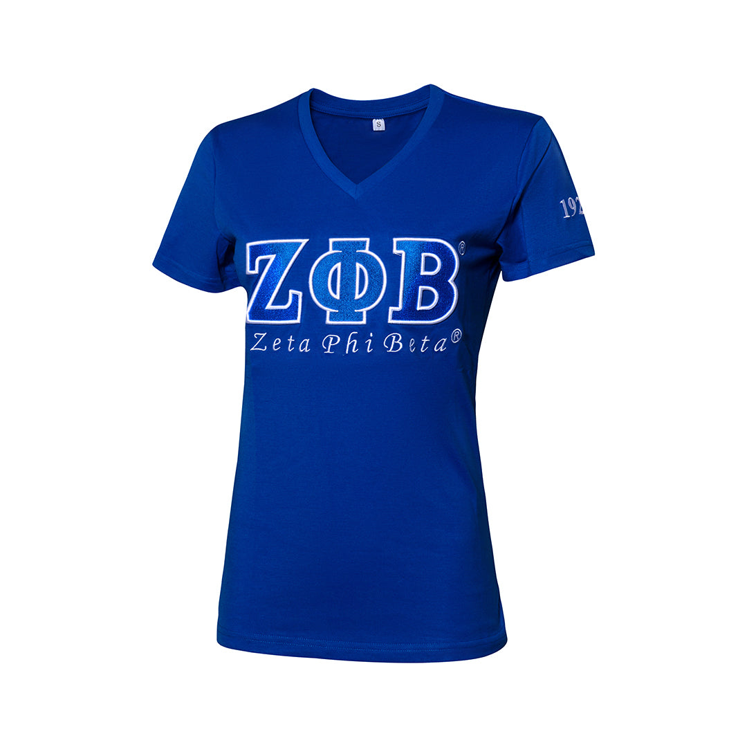 Zeta Phi Beta Luxury Embroidered Tee Blue