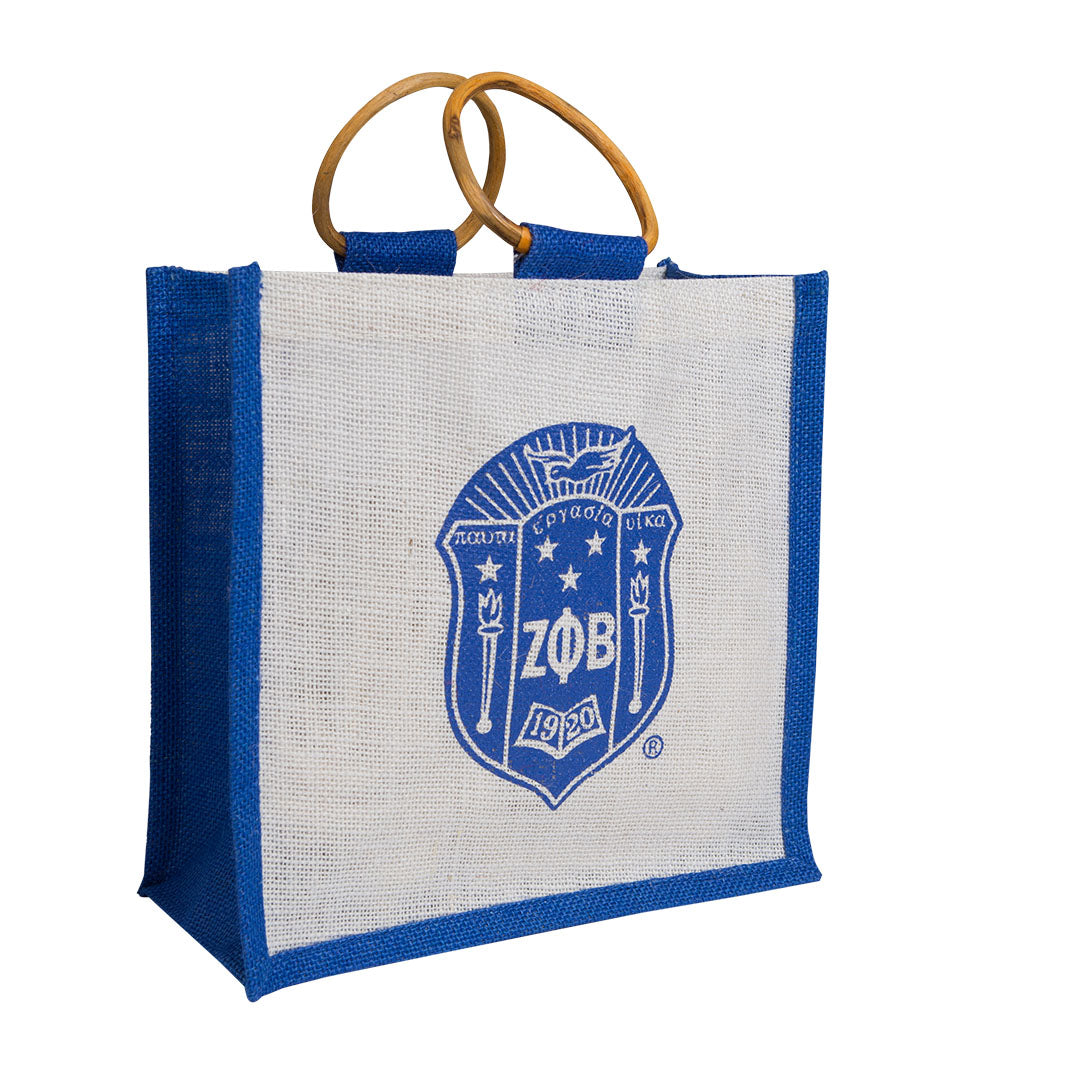 Zeta Phi Beta Mini Crest Jute Bag