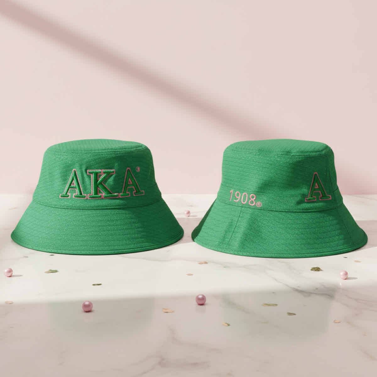 AKA Sorority Green Mesh Embroidered Bucket Hat