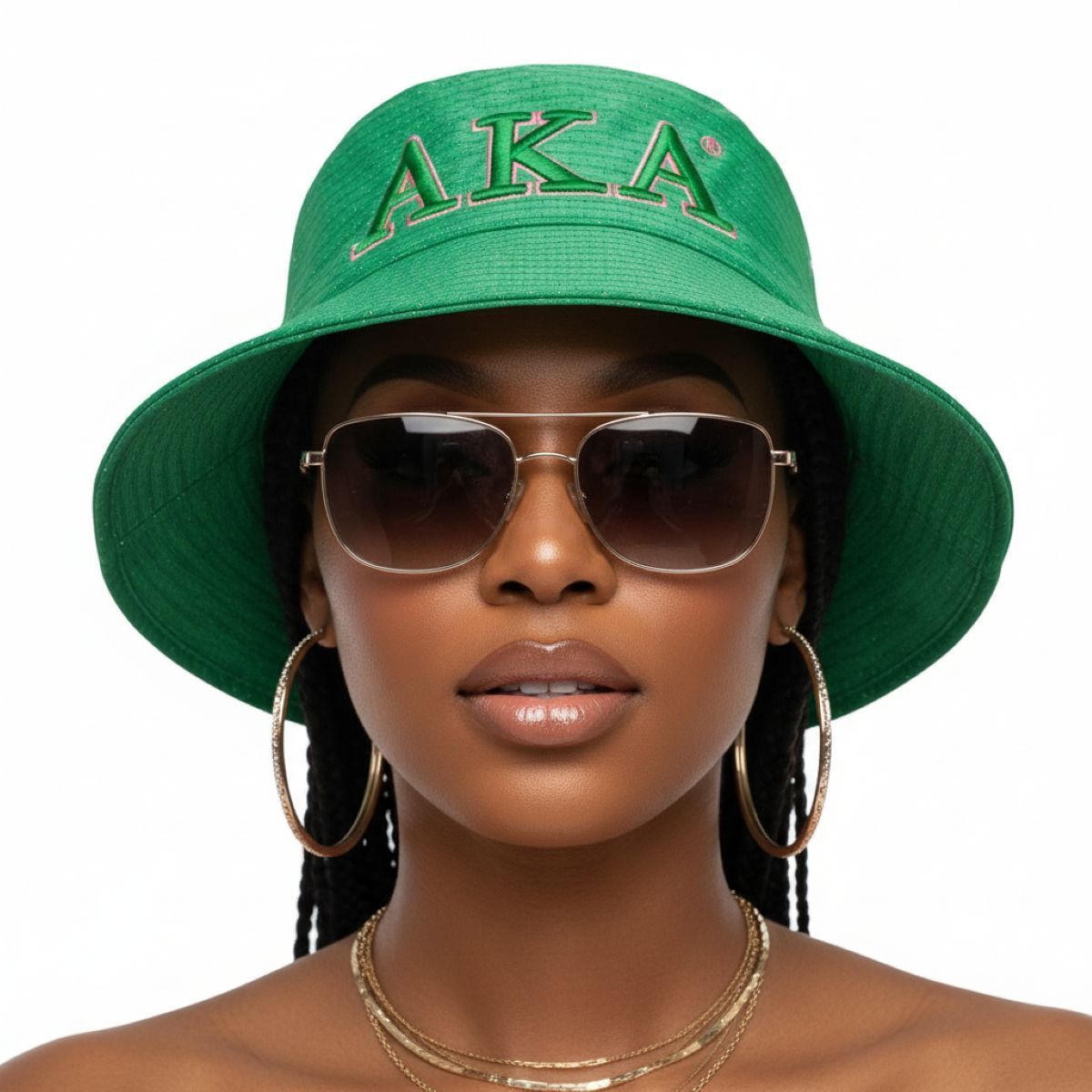 AKA Sorority Green Mesh Embroidered Bucket Hat