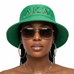 AKA Sorority Green Mesh Embroidered Bucket Hat