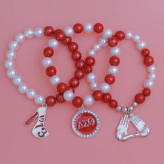 Delta Sigma Theta Pearl Charm Bracelet Set