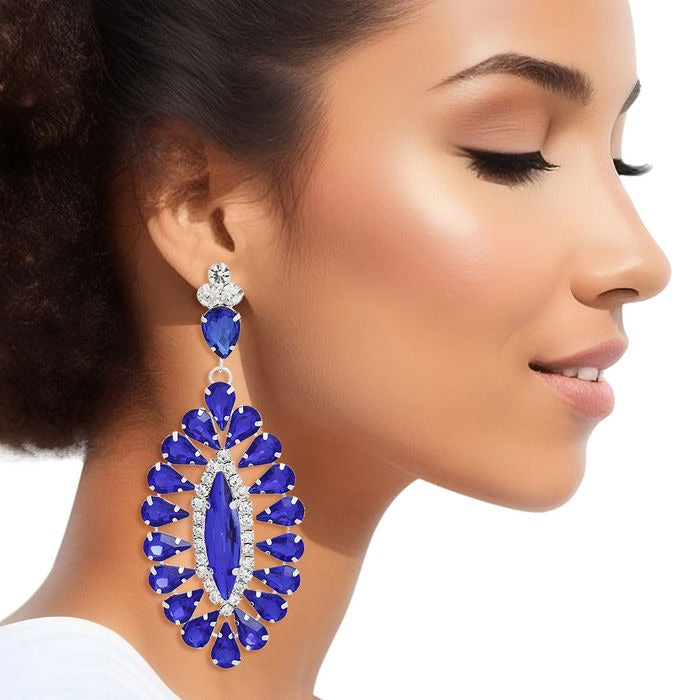 Zeta Phi Beta Royal Blue Teardrop Glam Oval Earring Women