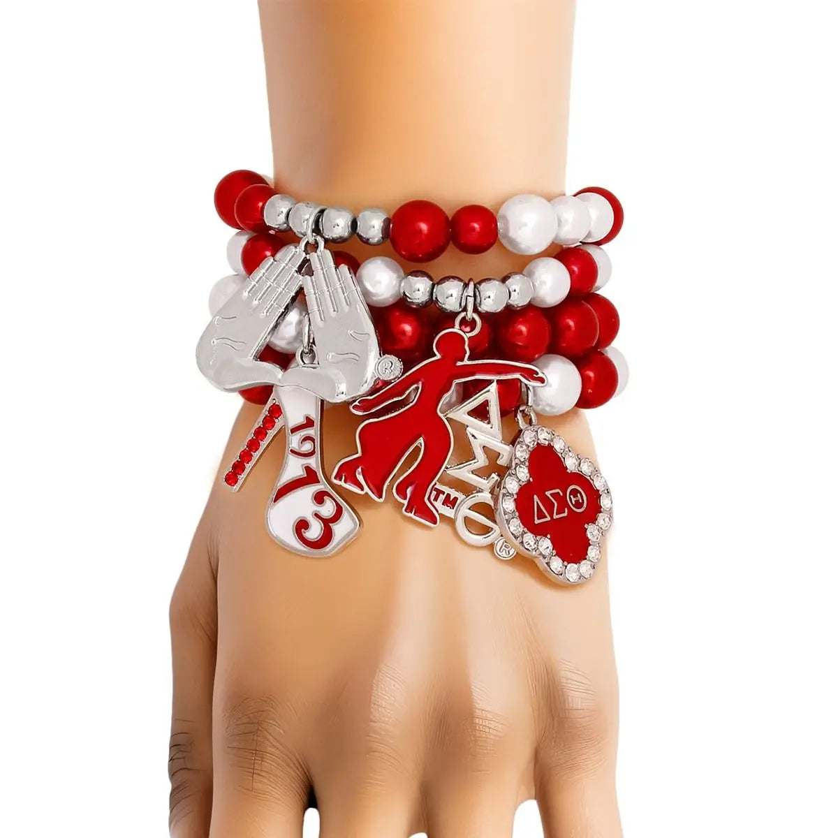 Delta Sigma Theta Red and White Pearl Charm Bracelets