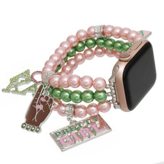 AKA Sorority Pink Green Pearl Watch Band for Women