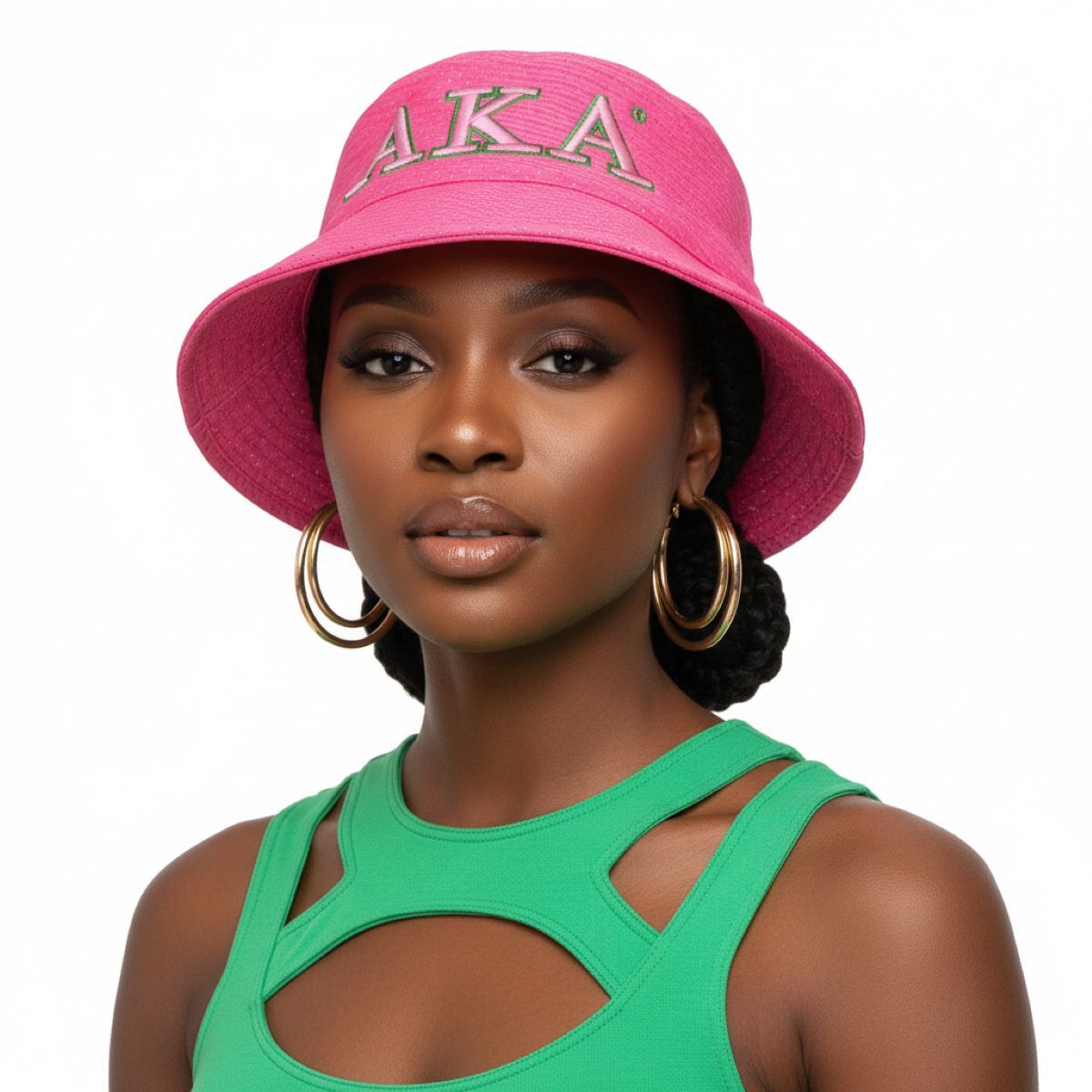 AKA Sorority Pink Mesh Embroidered Bucket Hat