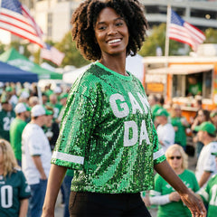 Jersey AKA Green White Sequin GAME DAY Crop Top