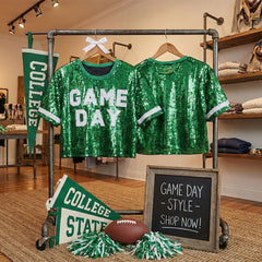 Jersey AKA Green White Sequin GAME DAY Crop Top