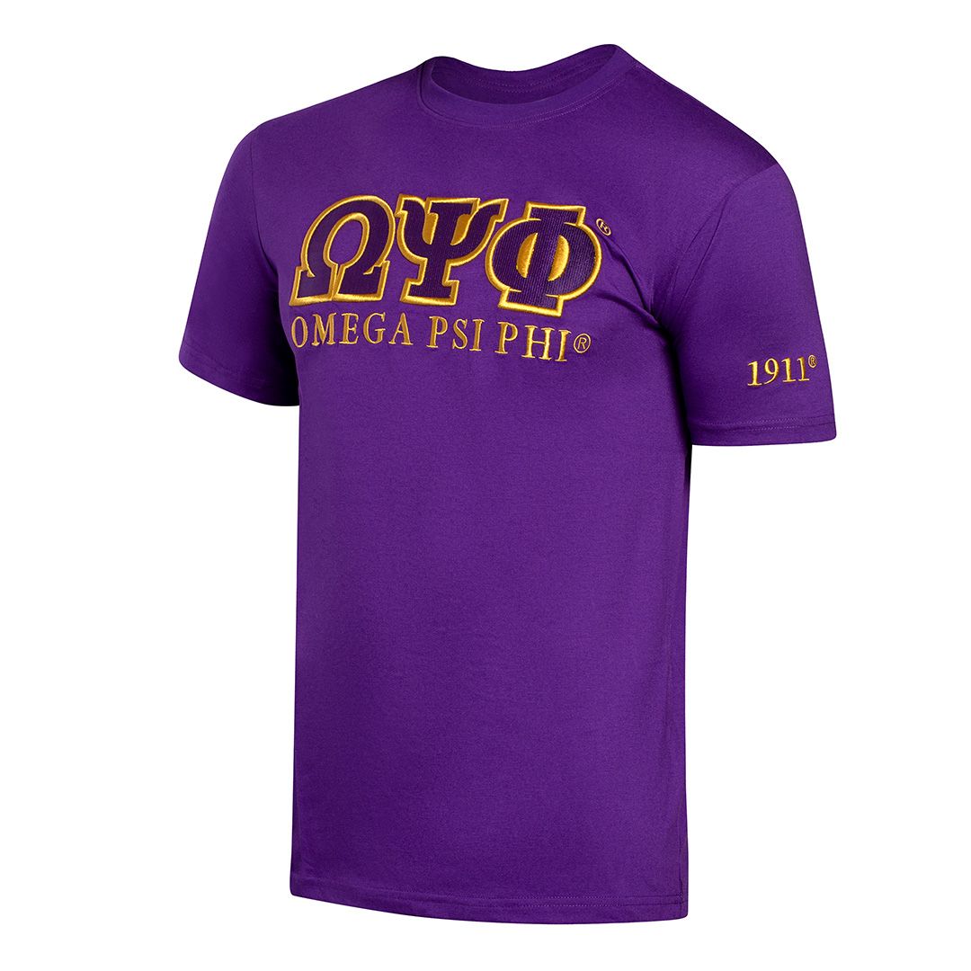 Omega Psi Phi Luxury Embroidered Tee Purple