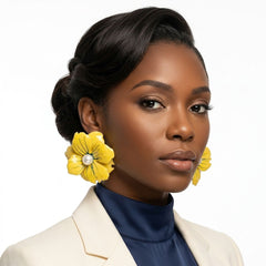Yellow Oversize Stud Painted Petal Flower Earrings