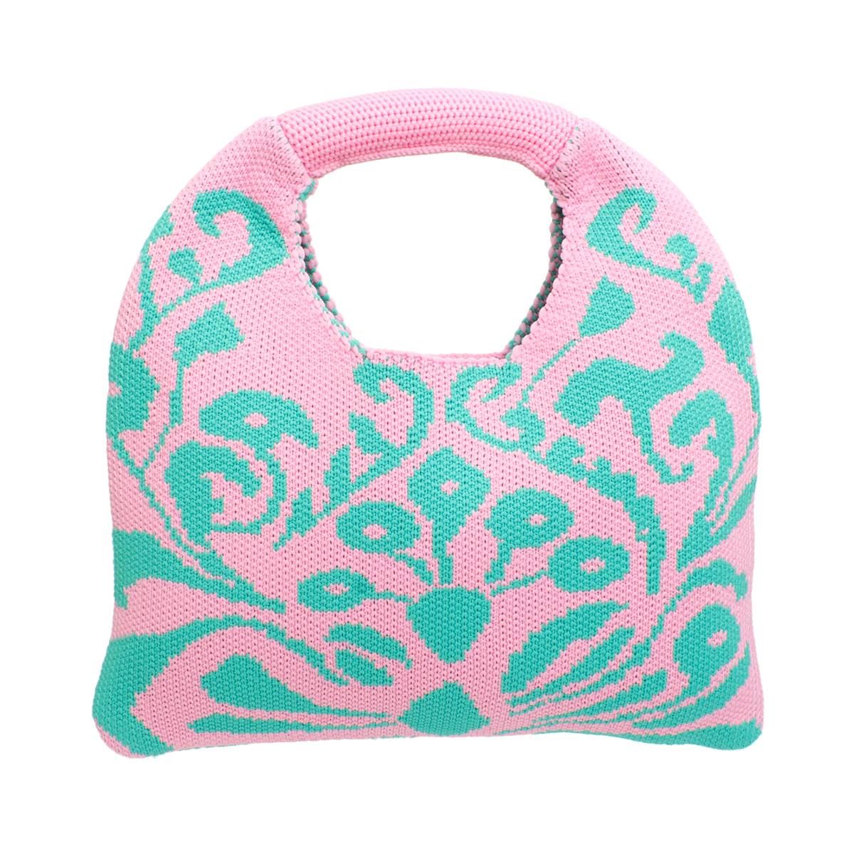 AKA Clutch Pink and Green Knit Top Handle Handbag
