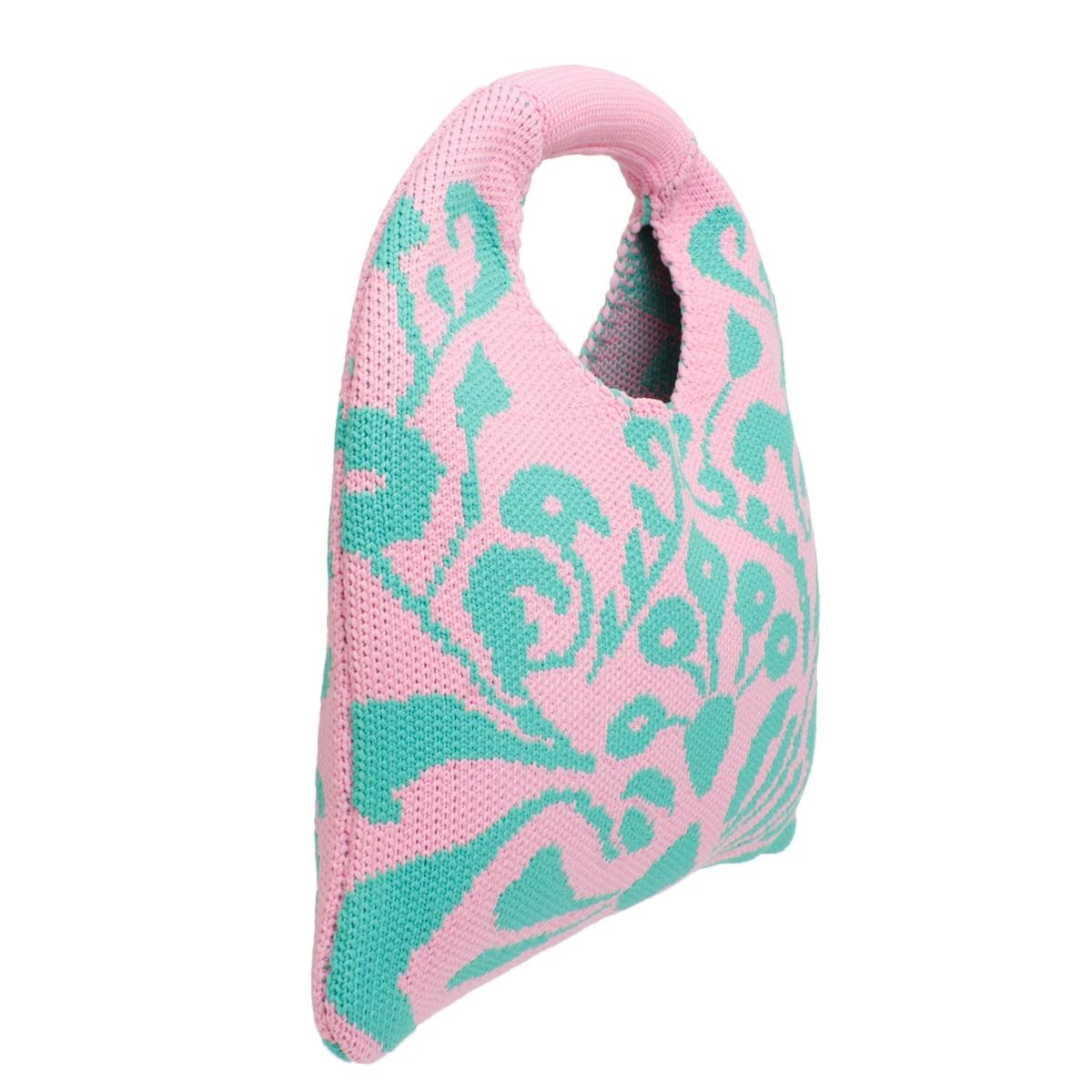 AKA Clutch Pink and Green Knit Top Handle Handbag