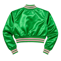 AKA Greek Apparel M Cropped Satin Varsity Jacket