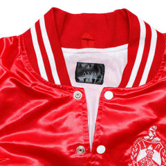 DST Greek Apparel L Cropped Satin Varsity Jacket