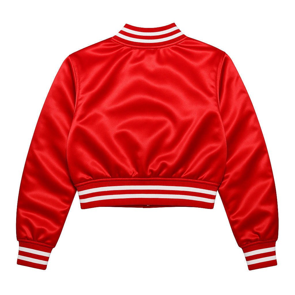 DST Greek Apparel M Cropped Satin Varsity Jacket