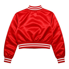 DST Greek Apparel M Cropped Satin Varsity Jacket