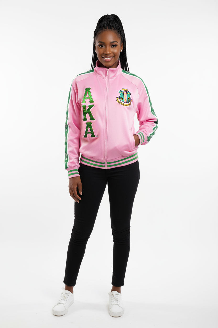 AKA Greek Apparel L Pink Zip Up Track Jacket