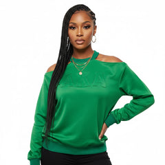 AKA Greek Merch XL Green Cold Shoulder Sweatshirt