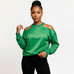 AKA Greek Merch L Green Cold Shoulder Sweatshirt