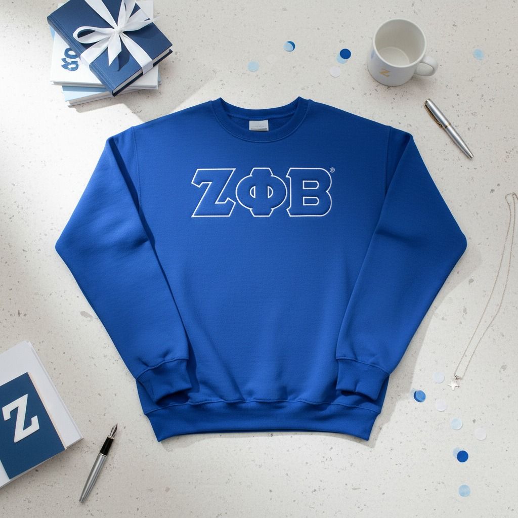 ZPB Greek Gear L Blue Embroidered Crew Sweatshirt