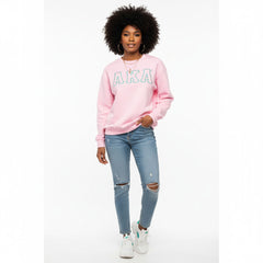 AKA Greek Gear L Pink Embroidered Crew Sweatshirt