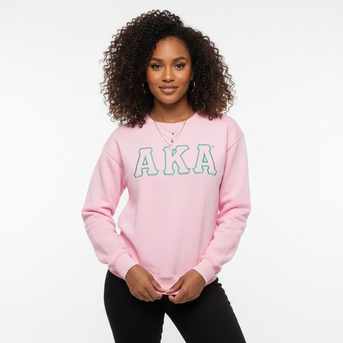 AKA Greek Gear L Pink Embroidered Crew Sweatshirt
