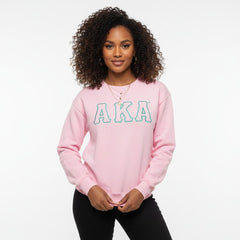 AKA Greek Gear L Pink Embroidered Crew Sweatshirt