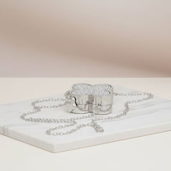 Mini Silver Quatrefoil Sparkle Crossbody Compact