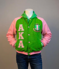 AKA Black Wool and Leather Letterman Jacket