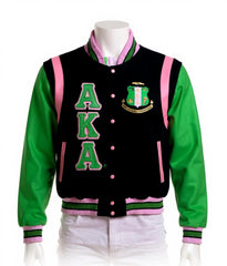 AKA Black Wool and Leather Letterman Jacket