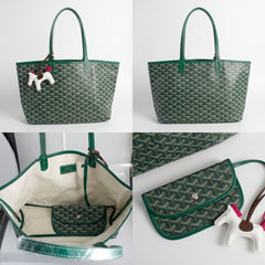 Green Geometric Chevron Print Tote and Pouch Set