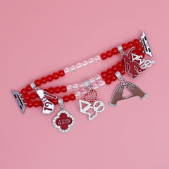 Delta Sigma Theta Red Clear Glass Bead Charm Watch Band