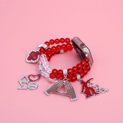 Delta Sigma Theta Red Clear Glass Bead Charm Watch Band