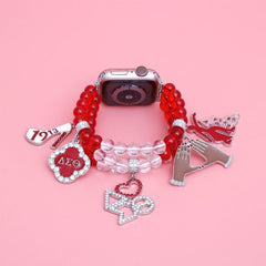 Delta Sigma Theta Red Clear Glass Bead Charm Watch Band